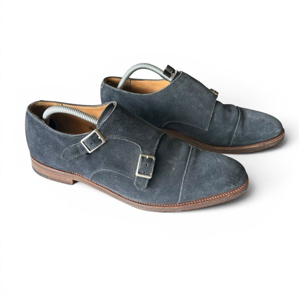 Alfred Sargent for J.Crew Men's UK 10/US 10.5 Navy Suede Double Monk Strap Shoes